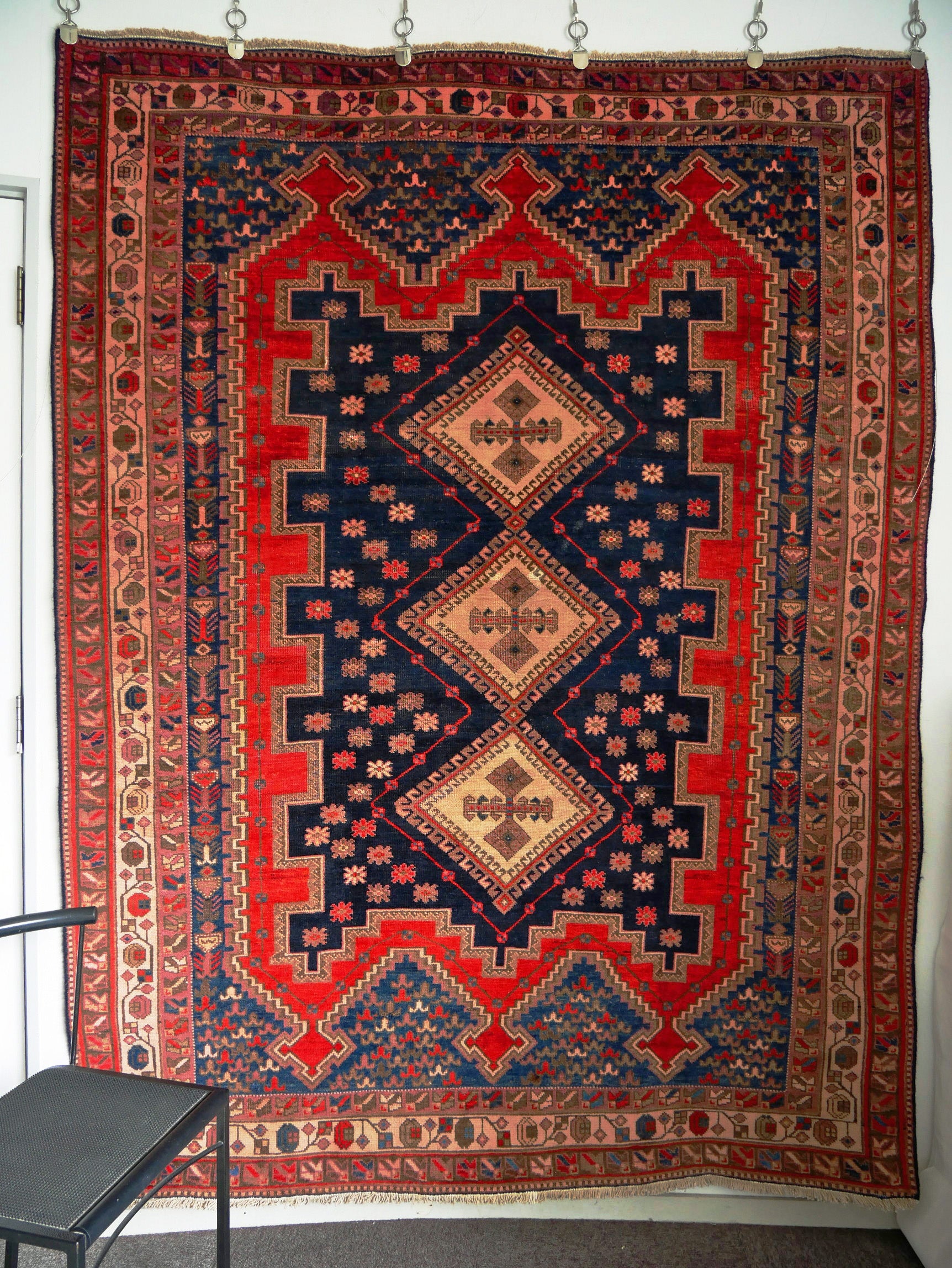 セール人気オールド絨毯 アフシャール族 ポシュティ(小さな袋物)袋表 手織りトライバルラグ ラグ・カーペット